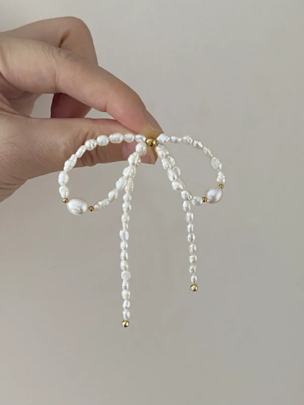 Pearl Bow Earrings – Elegant Keshi Pearl Earrings - raffiepearls36