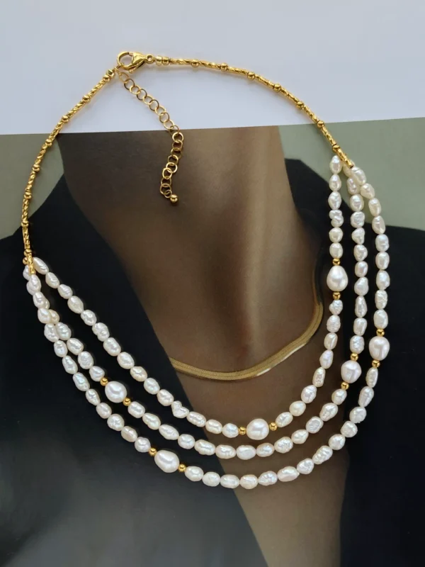Multi Strand Pearl Necklace – Freshwater Keshi Layered Necklace - raffiepearls35
