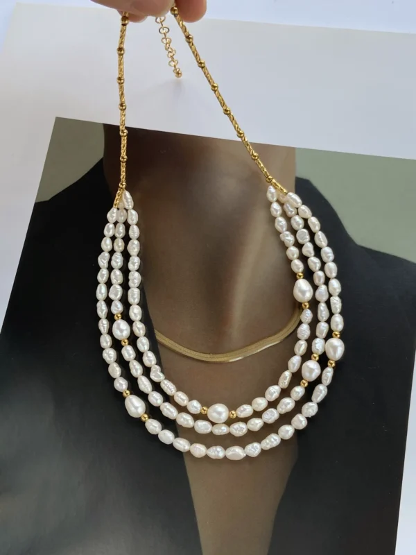 Multi Strand Pearl Necklace – Freshwater Keshi Layered Necklace - raffiepearls35