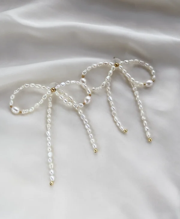 Pearl Bow Earrings – Elegant Keshi Pearl Earrings - raffiepearls36