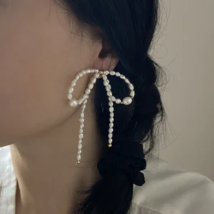 Pearl Bow Earrings – Elegant Keshi Pearl Earrings - raffiepearls36