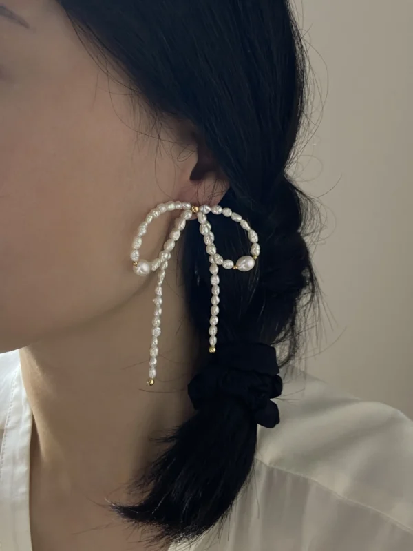 Pearl Bow Earrings – Elegant Keshi Pearl Earrings - raffiepearls36