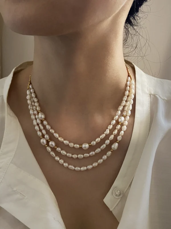 Multi Strand Pearl Necklace – Freshwater Keshi Layered Necklace - raffiepearls35