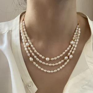 Multi Strand Pearl Necklace – Freshwater Keshi Layered Necklace - raffiepearls35