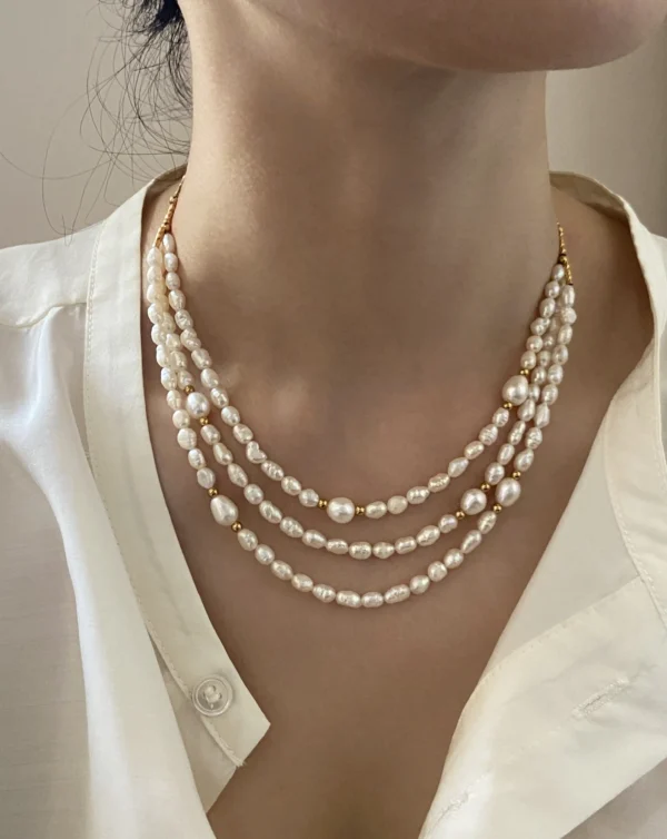 Multi Strand Pearl Necklace – Freshwater Keshi Layered Necklace - raffiepearls35