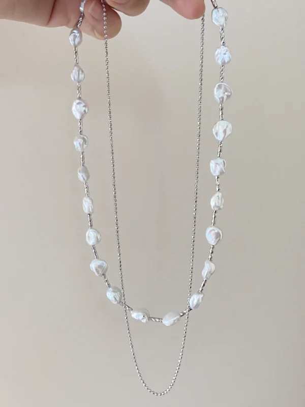 Keshi Pearl Necklace | Tarnish-Free, Layered or Intertwined Chain Pearl Necklace - raffiepearls40