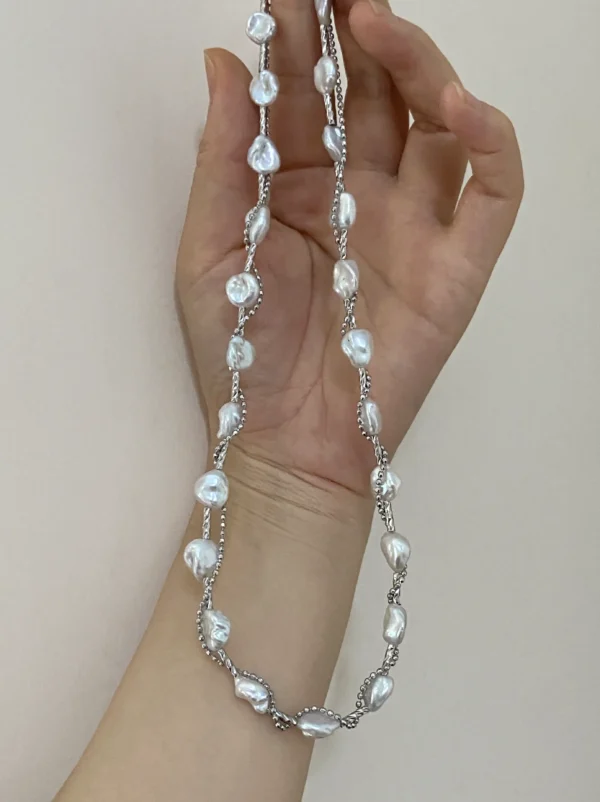 Keshi Pearl Necklace | Tarnish-Free, Layered or Intertwined Chain Pearl Necklace - raffiepearls40