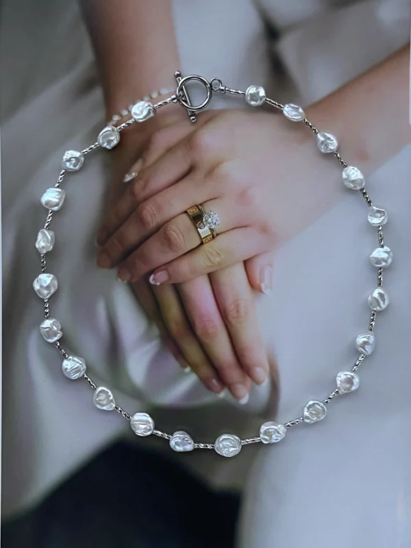 Keshi Pearl Necklace | Tarnish-Free, Layered or Intertwined Chain Pearl Necklace - raffiepearls40