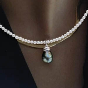 Black Pearl Pendant | Natural Tahitian Pearl in Sterling Silver - raffiepearls43
