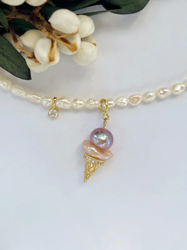 Ice Cream Charm – Real Pearl Charm in Sterling Silver or Gold Cones - raffiepearls41