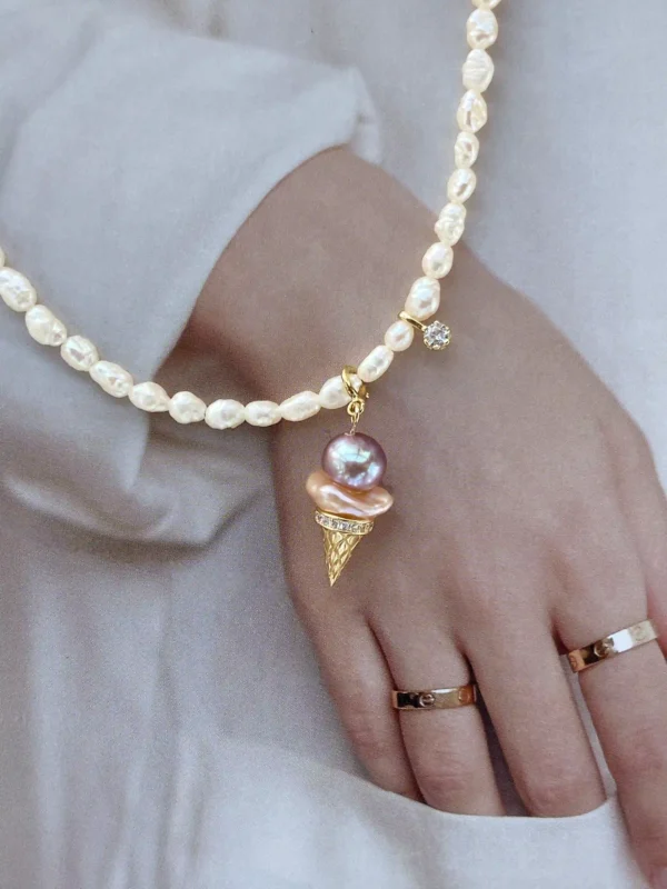 Ice Cream Charm – Real Pearl Charm in Sterling Silver or Gold Cones - raffiepearls41