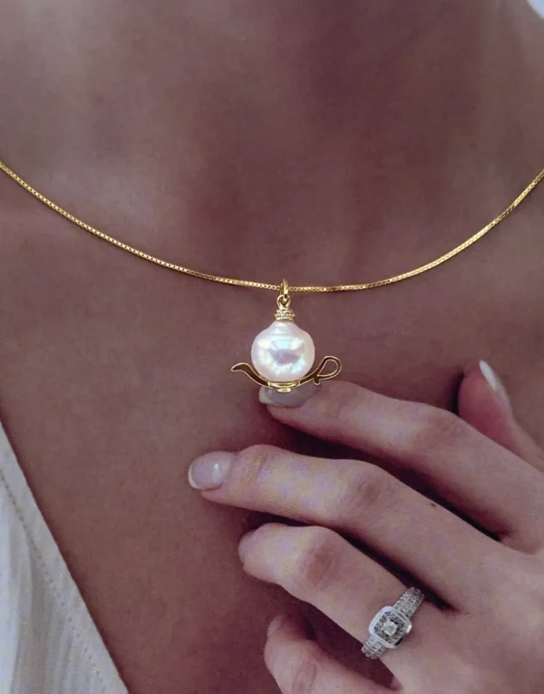 Pearl Pendant | Real Baroque Pearl in Gold Plated Silver Genie's Lamp - raffiepearls42