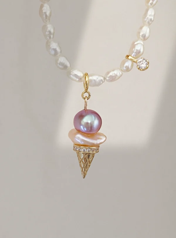 Ice Cream Charm – Real Pearl Charm in Sterling Silver or Gold Cones - raffiepearls41