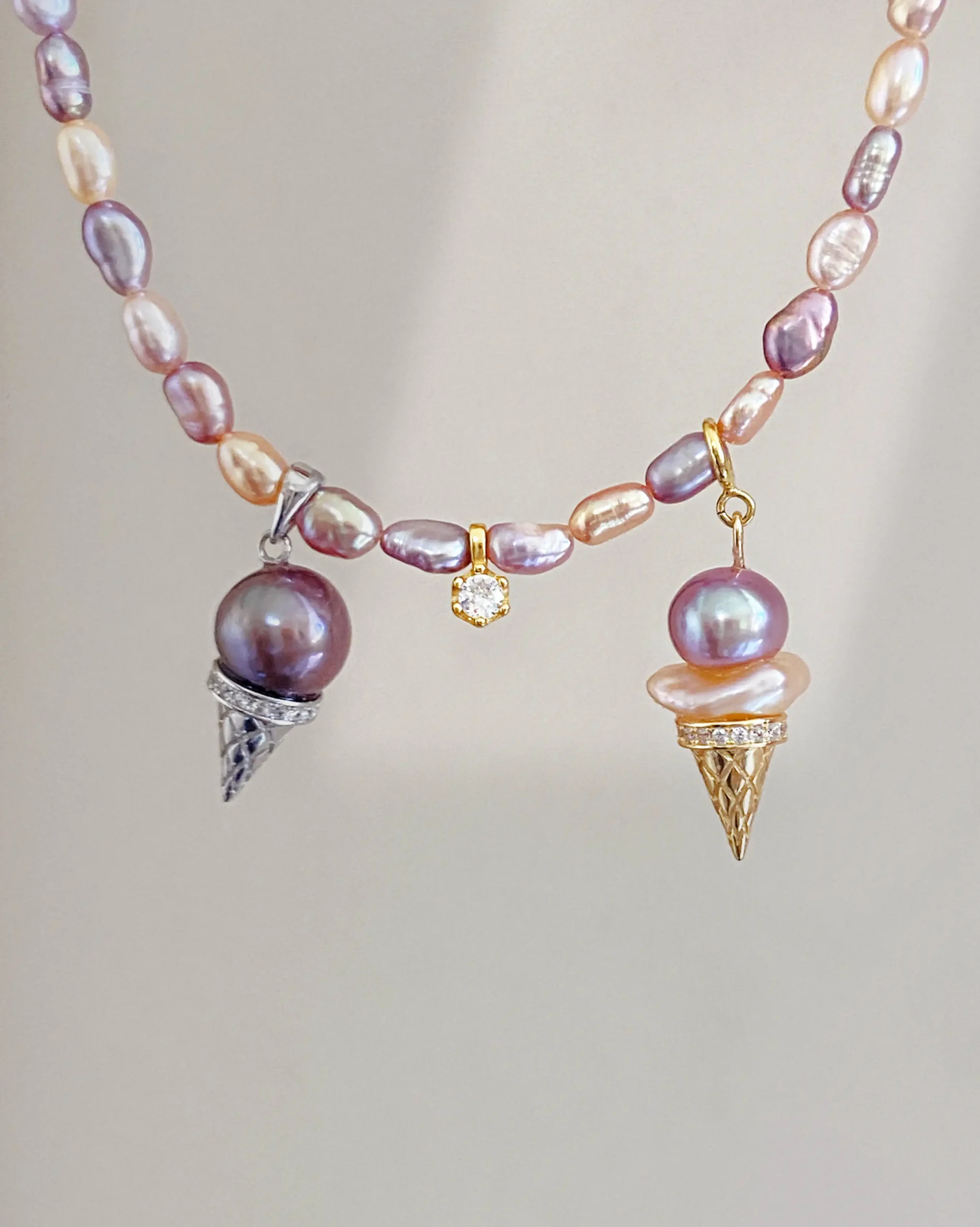 Ice Shell Charm Ice Cream Charm – Real Pearl Charm in Sterling Silver or Gold Cones