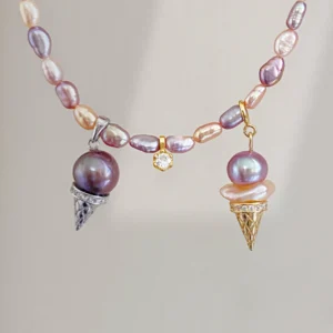 Ice Cream Charm – Real Pearl Charm in Sterling Silver or Gold Cones - raffiepearls41