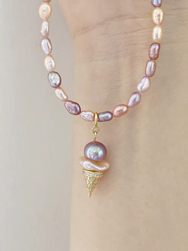 Ice Cream Charm – Real Pearl Charm in Sterling Silver or Gold Cones - raffiepearls41