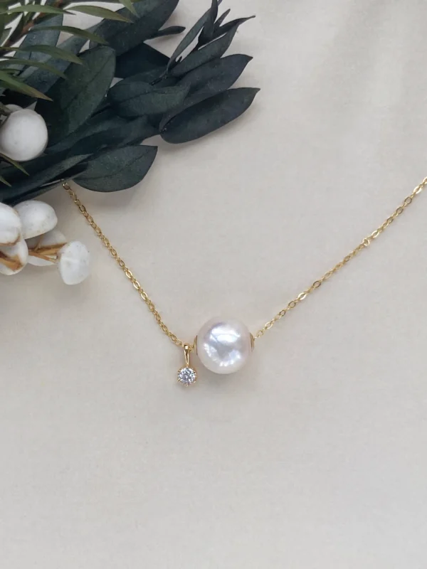 Floating Pearl Necklace - Edison Pearl & 18k Solid Gold Caps - raffiepearls31
