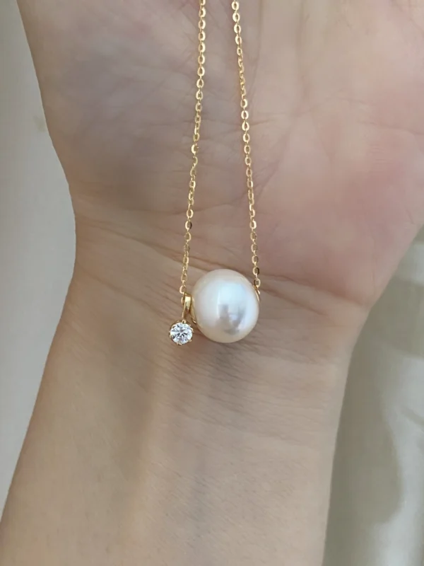 Floating Pearl Necklace - Edison Pearl & 18k Solid Gold Caps - raffiepearls31