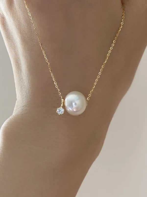 Floating Pearl Necklace - Edison Pearl & 18k Solid Gold Caps - raffiepearls31