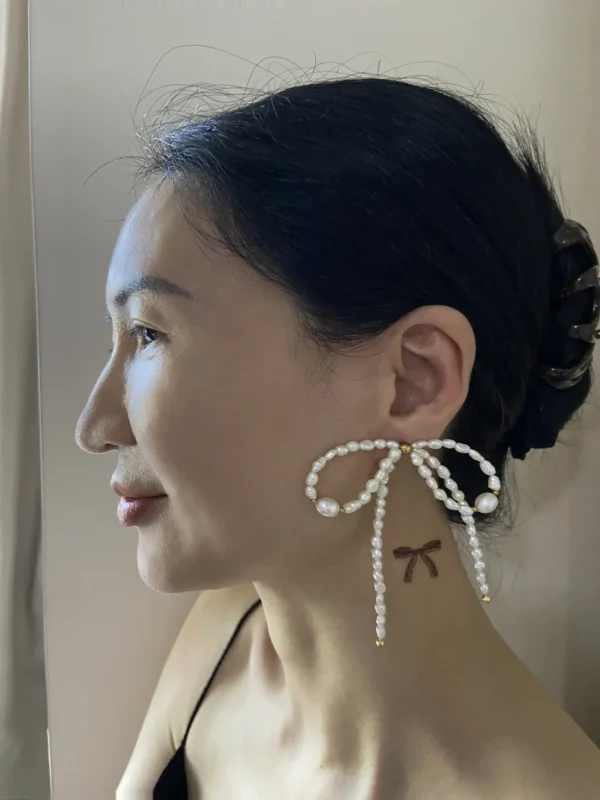 Pearl Bow Earrings – Elegant Keshi Pearl Earrings - raffiepearls36
