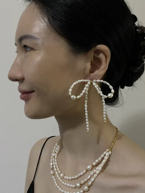 Pearl Bow Earrings – Elegant Keshi Pearl Earrings - raffiepearls36