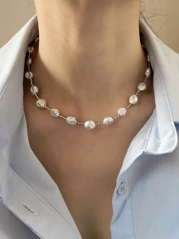 Keshi Pearl Necklace | Tarnish-Free, Layered or Intertwined Chain Pearl Necklace - raffiepearls40