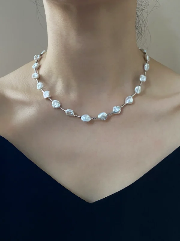 Keshi Pearl Necklace | Tarnish-Free, Layered or Intertwined Chain Pearl Necklace - raffiepearls40