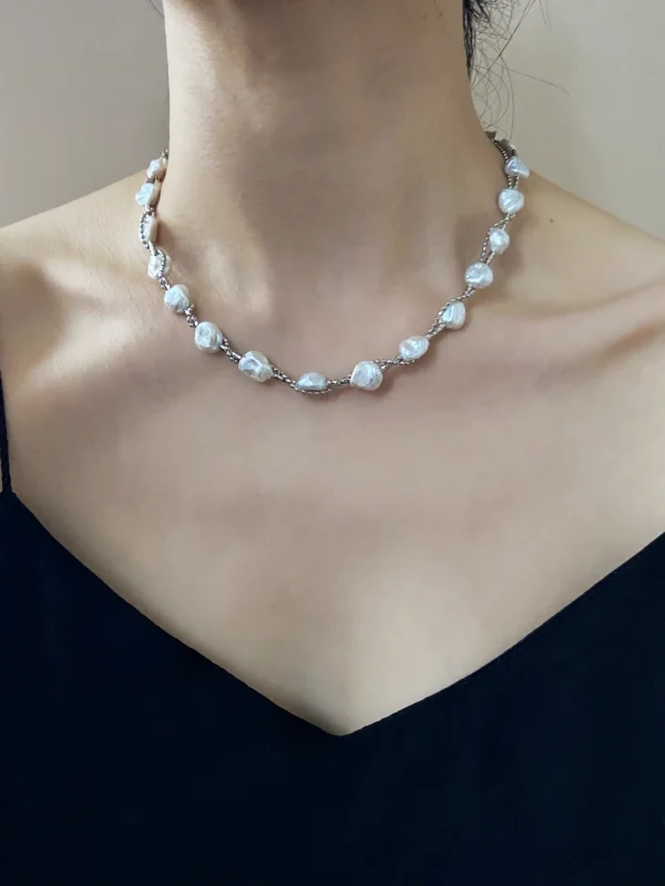 Keshi Pearl Necklace | Tarnish-Free, Layered or Intertwined Chain Pearl Necklace - raffiepearls40