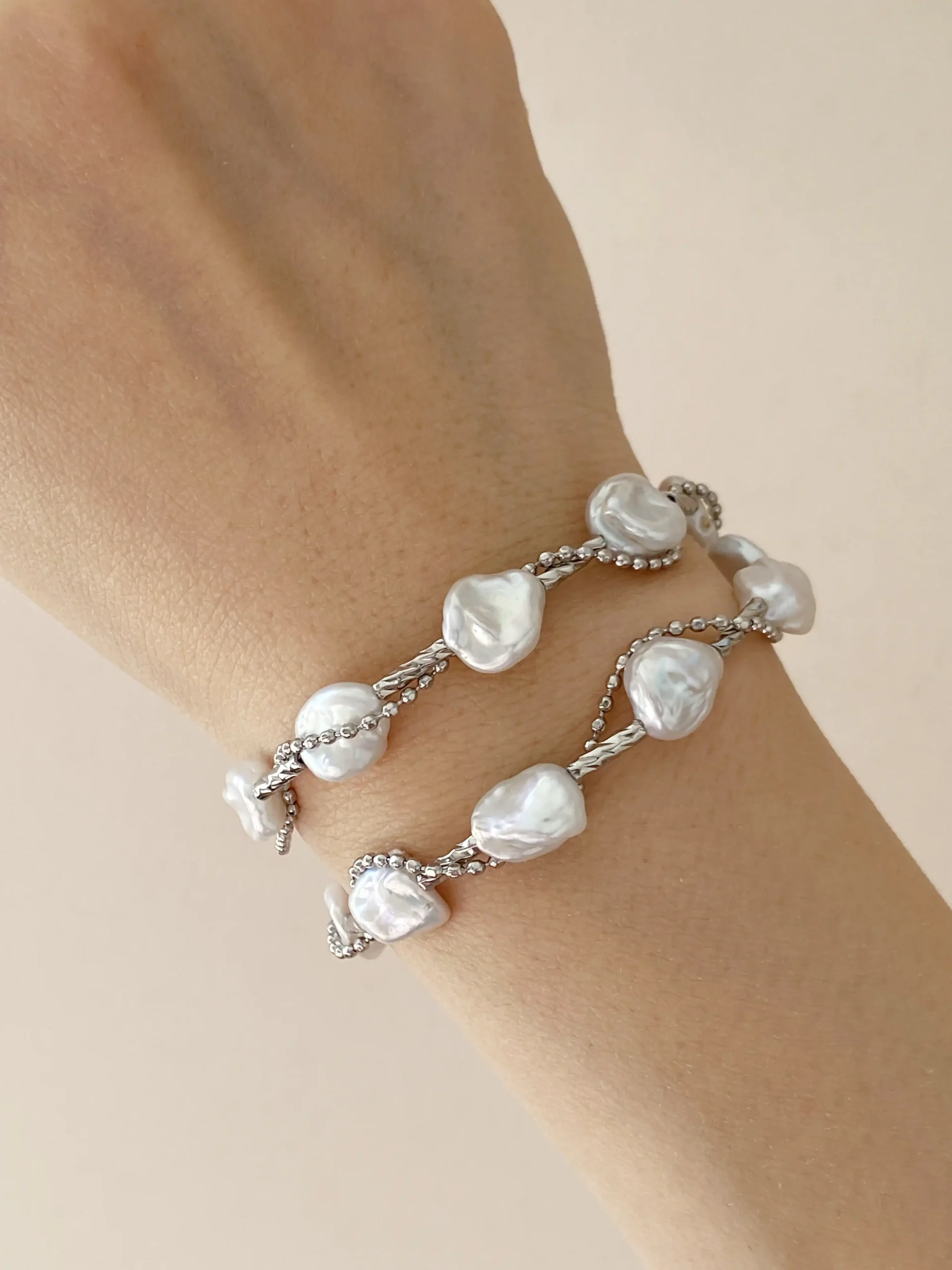 Keshi Pearl Necklace | Tarnish-Free, Layered or Intertwined Chain Pearl Necklace