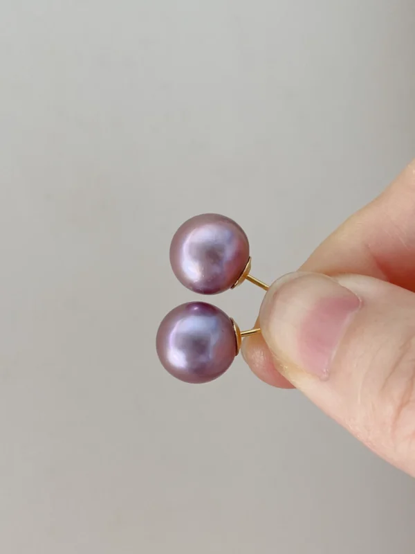 Purple Pearl Earrings – Natural 10mm Pearl Earrings in Sterling Silver - raffiepearls49