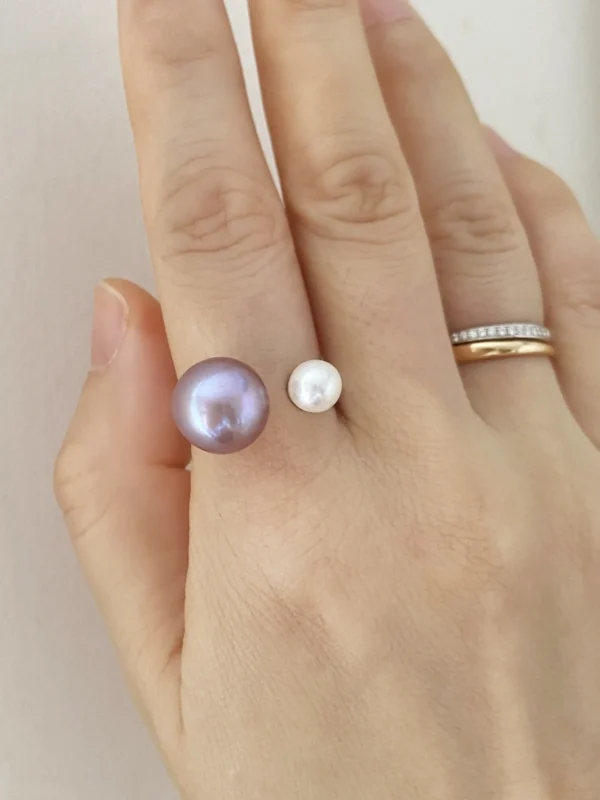 Purple Pearl Ring - Big Pearl Ring with Freshwater Edison Pearl - raffiepearls50