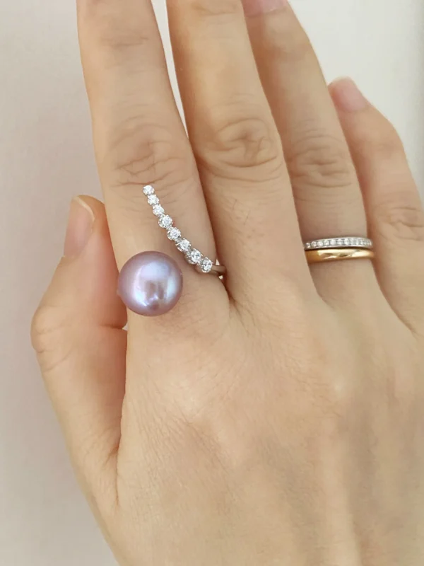 Purple Pearl Ring - Big Pearl Ring with Freshwater Edison Pearl - raffiepearls50