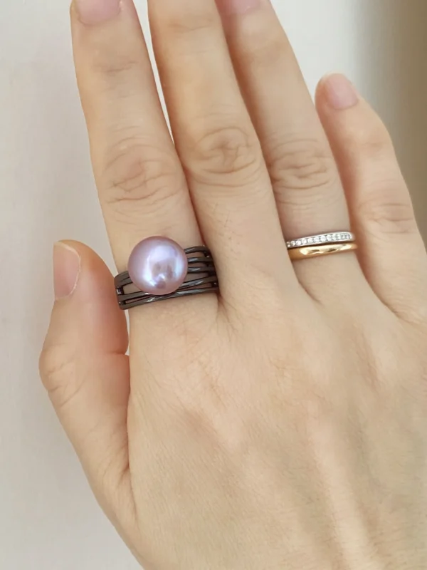 Purple Pearl Ring - Big Pearl Ring with Freshwater Edison Pearl - raffiepearls50