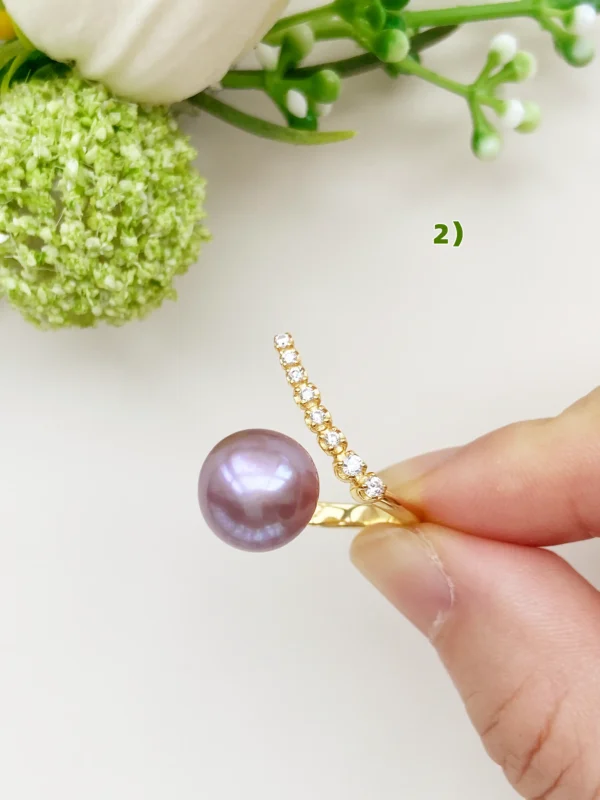Purple Pearl Ring - Big Pearl Ring with Freshwater Edison Pearl - raffiepearls50