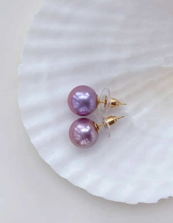 Purple Pearl Earrings – Natural 10mm Pearl Earrings in Sterling Silver - raffiepearls49