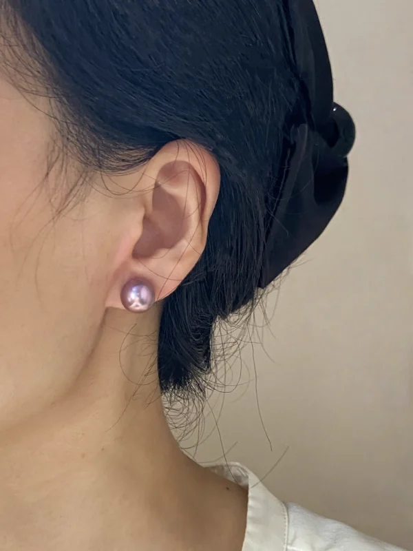 Purple Pearl Earrings – Natural 10mm Pearl Earrings in Sterling Silver - raffiepearls49