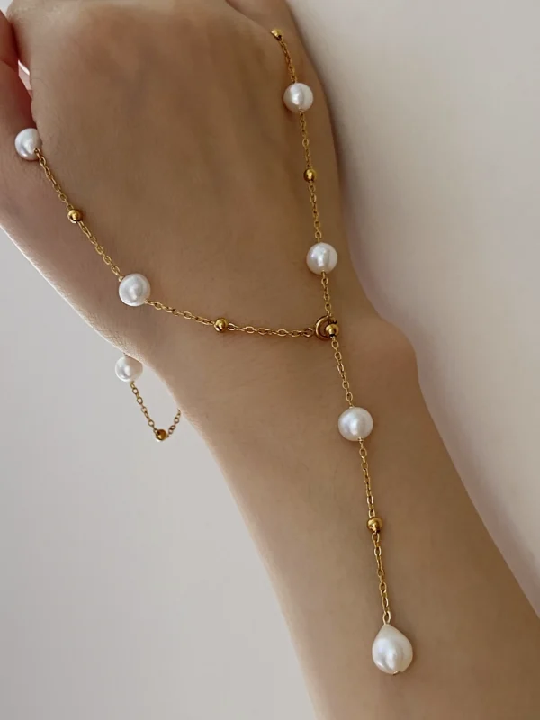 Station Pearl Necklace in Gold| Silver – Adjustable Length, Multi-Way Y Necklace - raffiepearls51