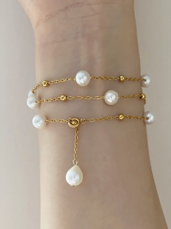 Station Pearl Necklace in Gold| Silver – Adjustable Length, Multi-Way Y Necklace - raffiepearls51