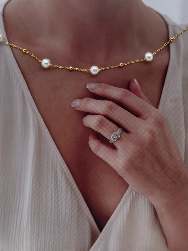 Station Pearl Necklace in Gold| Silver – Adjustable Length, Multi-Way Y Necklace - raffiepearls51