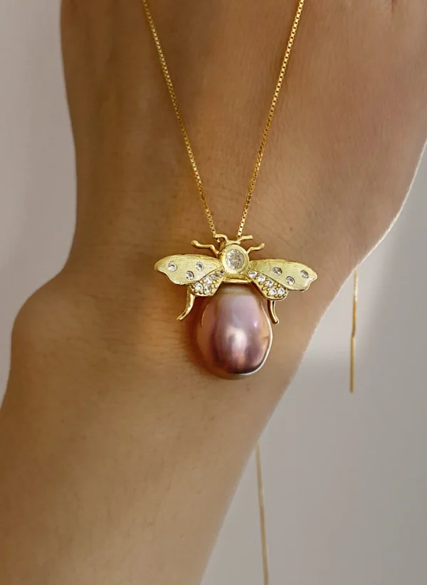 Pearl Octopus Pendant | Bee Brooch - Real Pearls in Sterling Silver - raffiepearls52
