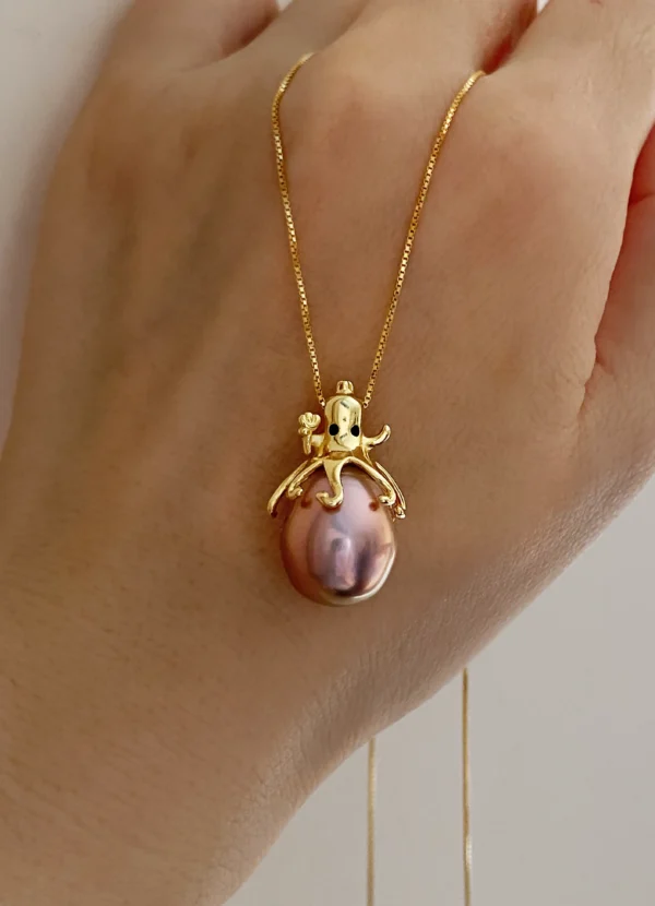Pearl Octopus Pendant | Bee Brooch - Real Pearls in Sterling Silver - raffiepearls52