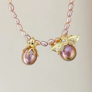 Pearl Octopus Pendant | Bee Brooch - Real Pearls in Sterling Silver - raffiepearls52