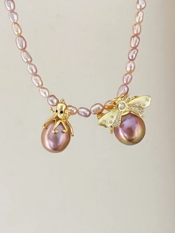 Pearl Octopus Pendant | Bee Brooch - Real Pearls in Sterling Silver - raffiepearls52