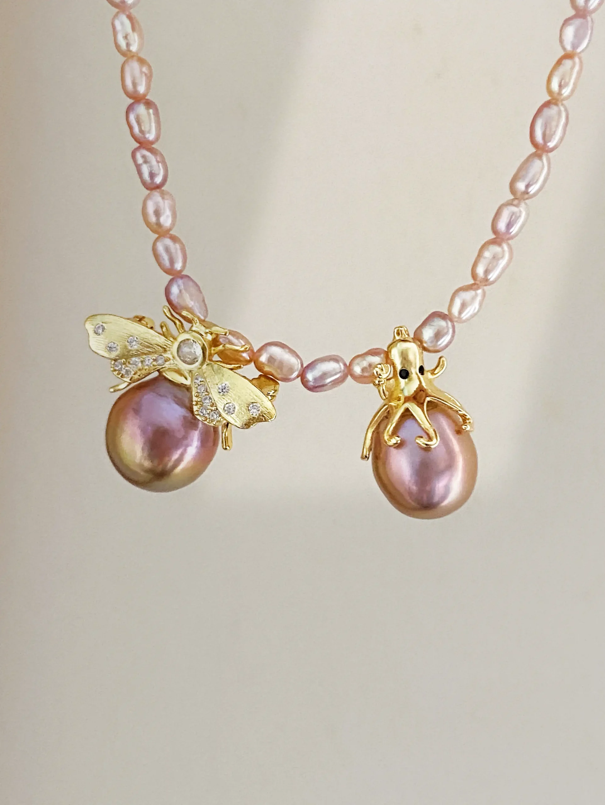 Pearl Octopus Pendant | Bee Brooch - Real Pearls in Sterling Silver - raffiepearls52