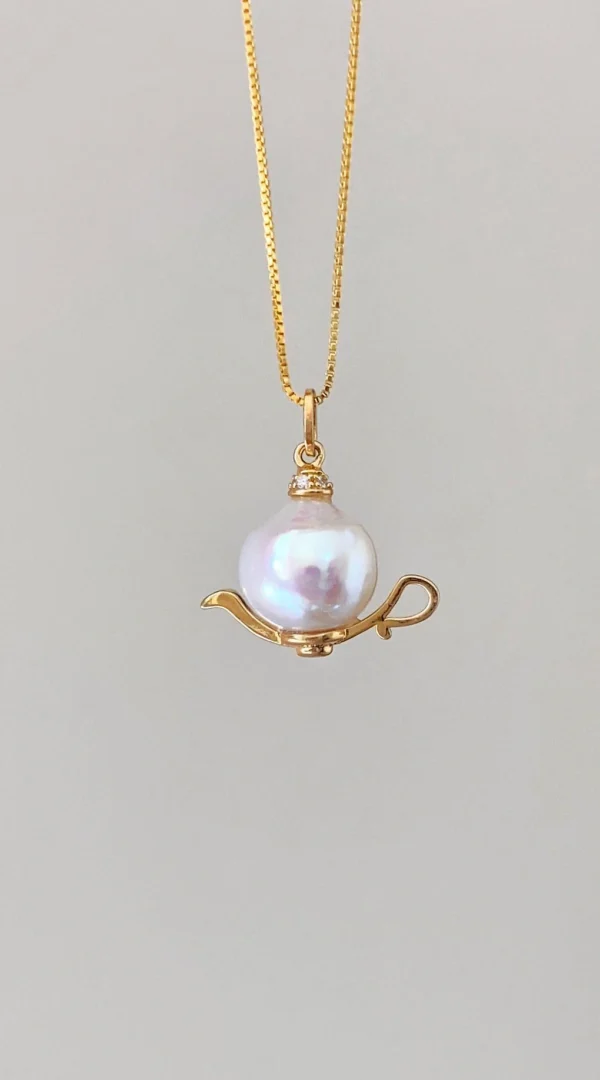 Pearl Pendant | Real Baroque Pearl in Gold Plated Silver Genie's Lamp - raffiepearls42
