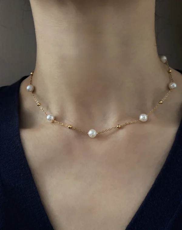 Station Pearl Necklace in Gold| Silver – Adjustable Length, Multi-Way Y Necklace - raffiepearls51