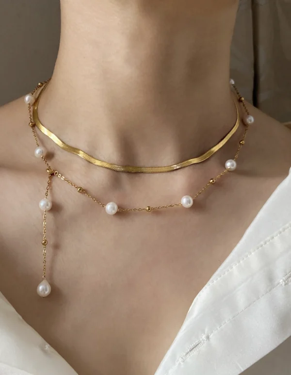 Station Pearl Necklace in Gold| Silver – Adjustable Length, Multi-Way Y Necklace - raffiepearls51
