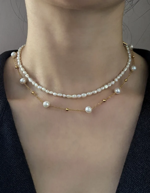 Station Pearl Necklace in Gold| Silver – Adjustable Length, Multi-Way Y Necklace - raffiepearls51