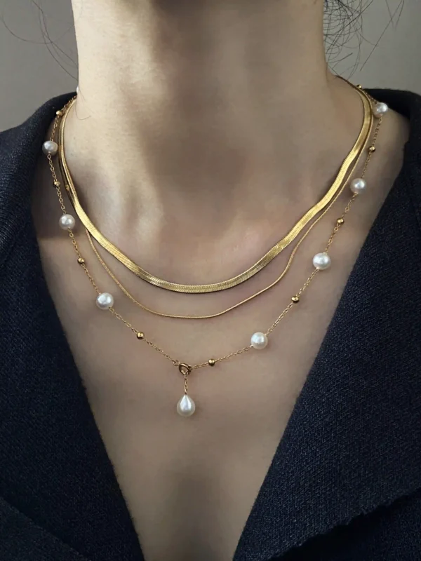 Station Pearl Necklace in Gold| Silver – Adjustable Length, Multi-Way Y Necklace - raffiepearls51