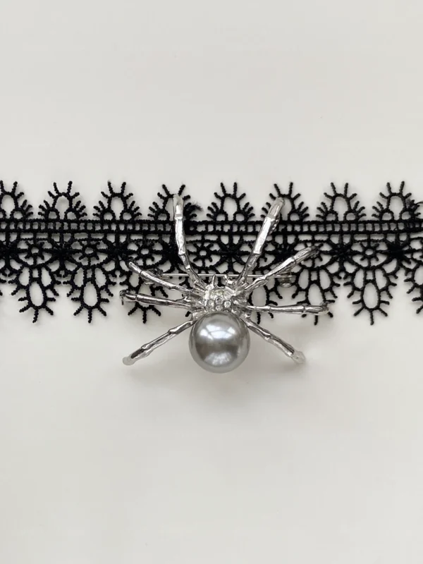 Black Choker Pearl Spider Necklace / Brooch – Natural or Glass Pearls - raffiepearls54
